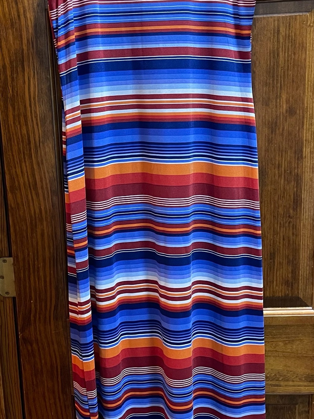LuLaRoe Striped Blue, Red & Orange Maxi Dress